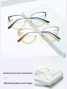 1/2 副女士复古猫眼金属框架时尚蓝光眼镜适合日常阅读和通勤 - 紫金框變色片 - 查看 19