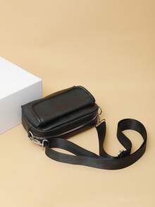 Sac à bandoulière décontracté pour homme, petit sac messenger à rabat mode, sac bandoulière en cuir PU noir, convient comme cadeau pour le petit ami - Noir - Voir 2