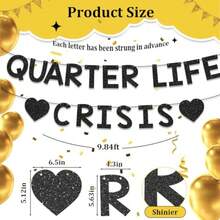 25th Birthday Decorations For Him And Her Black Glitter Quarter Life Crisis Banner Cheers To 25 Years Ideal For Indoor/Outdoor Celebrations @Dfd Bnnjm - 黑色 - 查看 5