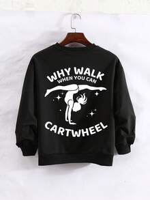 Tween Girl Cute Sunshine Girl Dance Yoga Slogan Print Pullover Round Neck Sweatshirt New Autumn And Winter