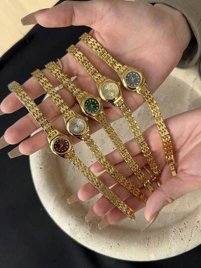 1pc Small Gold Strap Fashion Quartz Watch For Women, Suitable For Daily Matching, Birthday, Anniversary, Birthday Party,New Year's Gift