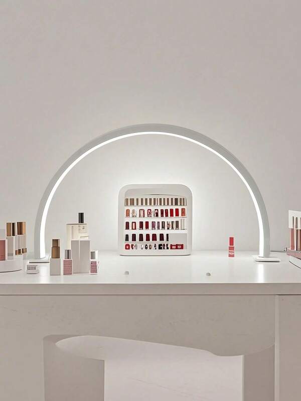 1 pieza Lámpara de uñas en forma de media luna de 14.1 pulgadas/20.4 pulgadas en blanco/rosa, lámpara de escritorio USB, adecuada para iluminación de arte de uñas comercial, tocadores, mesas de manualidades, mesitas de noche y aplicación de protectores de pantalla de teléfonos móviles.