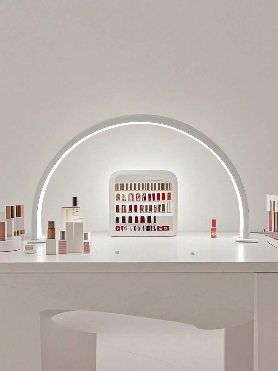 1 pieza Lámpara de uñas en forma de media luna de 14.1 pulgadas/20.4 pulgadas en blanco/rosa, lámpara de escritorio USB, adecuada para iluminación de arte de uñas comercial, tocadores, mesas de manualidades, mesitas de noche y aplicación de protectores de pantalla de teléfonos móviles.