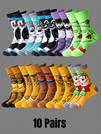 10/20 Double Women's Fashion Cartoon Pattern Round-Neck Socks, Comfortable, Casual, Street Style, Unisex Socks, Suitable For Men's Outdoor Wear In All Seasons, Unisex, Suitable For Men's Sports And Casual Wear, Suitable For Teenagers