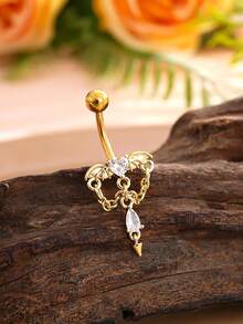 1pc Halloween Bat Wing Chain Belly Button Ring Pendant, Stainless Steel Sexy Piercing Jewelry For Festival Wear