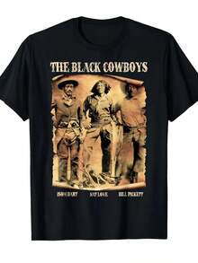 Camiseta de Historia Negra de Cowboys Negros Héroes Rodeo Occidental - Camiseta Gráfica Vintage Occidental con Diseño de Cowboys Negros y Figuras Históricas, Camiseta Unisex de Algodón Cómoda de Cuello Redondo y Manga Corta para Hombres y Mujeres, Ropa Casual de Calle y Orgullo Cultural - Negro - Ver 2