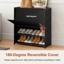 5-Tier Shoe Cabinet With Door, Steel Pipe & Plastic Shoe Rack, Foldable & Detachable, Convenient For Moving, Suitable For Entryway, Hallway, Bedroom, Black - Multicolor - View 3