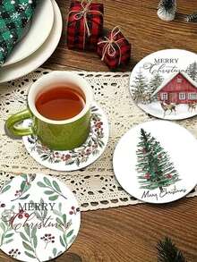 6/3/1 Stück süße Weihnachts-Holzuntersetzer, Weihnachtsbaum, rotes Haus, Rentier, Lastwagen, Weihnachtskranz gemusterte Untersetzer, geeignet für Weihnachtstischdekoration, Möbeluntersetzer, Getränkeuntersetzer für Zuhause, Weinglasuntersetzer, Weihnachtsgeschenke, Weihnachtsdekoration, Geschenke zu Weihnachten, Weihnachts- und Feiertagsdekoration