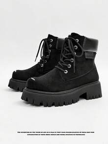 SLnU3 3pcs Men's Fashion High-Quality Casual Thick-Sole Elevated Boots, Dopamine Color, Minimalist Design, Punk Hip-Hop British Street Style, Versatile For All Seasons - Black - View 7
