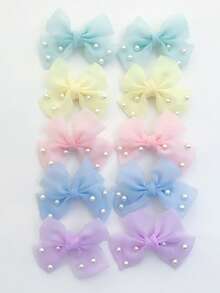 10pcs Mesh Pearls Bow Hair Clips, Colorful Bangs Clips For Daily Use