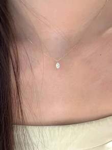 1pc S925 Sterling Silver Teardrop Zirconia Pendant Necklace, Geometric Y-Shape Long Tassel Chain, Minimalist & Elegant, Suitable For Women's Daily Wear Or Gift