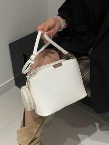 Vintage Patchwork Decorated Bucket Crossbody Bag - White - View 9