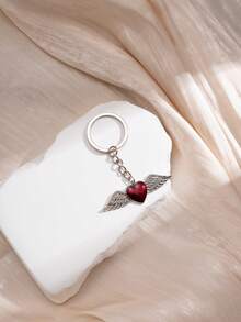 1pc Gothic Retro Devil Wing Heart Shaped Keychain, Cartoon Aluminum Alloy Key Chain For Party, Street, Couple, Bag, Car, Phone, Home, Anti-Lost, Gift For Women