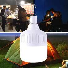 Luz LED portátil recargable para acampar en la calle con gancho, linterna de tienda regulable, carga USB, lámpara LED multifuncional de emergencia - Blanco - Ver 1
