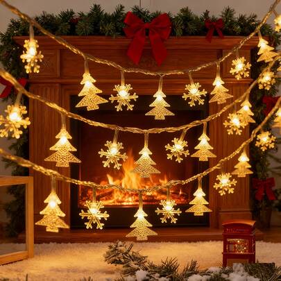 Luminițe cu șir de luminițe pentru decorațiuni de Crăciun, Reni, Fulg de zăpadă, Stea, Luminițe cu LED pentru bradul de Crăciun, Funcționează cu baterii (bateriile nu sunt incluse) Decorațiuni pentru casă Decorațiuni de Crăciun Decor pentru cameră Iarnă