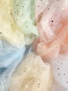 1pc Metallic Star & Moon Mesh Fabric, Sequin Starry Sky Tulle, Wedding Backdrop Veil, DIY Craft Material, Multi-Color Options - Multicolor - View 11