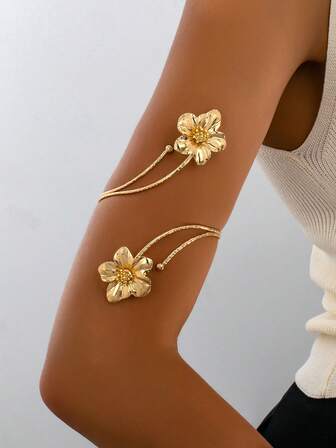 1pc Punk Style Exaggerated Alloy Metal Flower Armband, Fashionable & Refreshing Summer Arm Cuff, Suitable For Women's Daily Wear, Various Holidays, Mother's Day Gifts, Socializing, Parties, Activities, Beach, Vacation