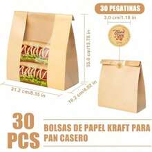 Bolsas de Papel Kraft para Pan 30PCS Bolsas Papel Grandes para Pan Casero Alimentos Bolsas de Pan Tostado para el Envasado de Bocadillos Sándwich Almacenaje Pastelería y Panadería - Como en la foto - Ver 5