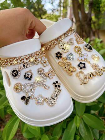 27pcs Resin Made Rhinestone Chain, Shiny Shoe Accessories Made Of Girl & Pearl Star, Suitable Gift For Girls And Women