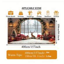1 خلفية صور عيد الميلاد تتميز بوجود الأيائل والنوافذ المغطاة بالثلج وجدار من الطوب والأضواء الوامضة - مشهد عالم شتوي مذهل مع أكاليل وسلاسل زهور، مثالي لعرض شجرة عيد الميلاد والصور العائلية وديكور الحفلات الداخلية/العطلات. متوفر بأحجام متعددة. - متعدد الألوان - مشاهدة 6