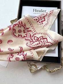 1pc Faux Silk Paisley Print 70cm Small Square Scarf, New Spring/Summer Fashion Bandana, Versatile Waist Tie, Hair Accessory, Headband, Stylish Neckerchief For Dress - Đỏ và trắng - Xem 3
