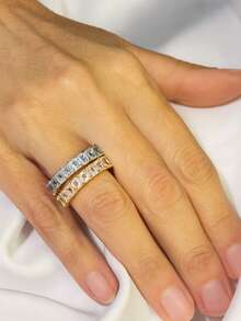 Cubic Zirconia Studded Ring For Women Wedding Jewelry Engagement Party Valentine's Day Mother's Day Gift Gold Plated Or Silver Plated Luxury - 銀色 - 查看 3