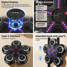 Máquina de boxeo musical - Máquina de boxeo musical montada en la pared con luces LED, equipo de boxeo inalámbrico inteligente, máquina de entrenamiento de boxeo musical con guantes, ¡adecuada para gimnasios en casa!