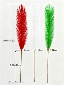 33Pcs/15Pcs/6Pcs Christmas (Green White Red)Artificial Pampas Grass 55cm/21.65in Fluffy Faux Flower Beige, Brown, Orange Colored Artificial Reed Faux Pampas Grass For Home Farmhouse Decor, For Bohemian Decor, Artificial Flower Fake Pampas Decor,