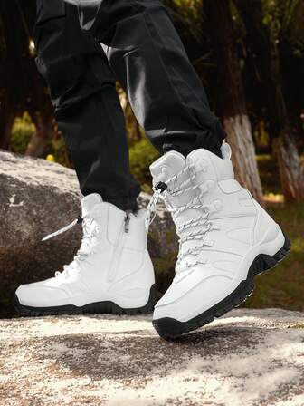 Botas de plataforma de moda de cuero con vello térmico de invierno para mujer