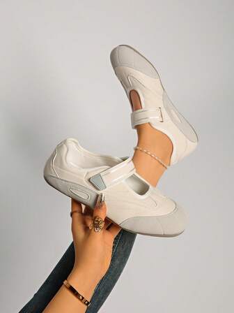 Women's New Contrast Color Fashion Classic Hook And Loop Comfortable Spring/Autumn Ballet Flats, Casual Cute Dress Flat Shoes