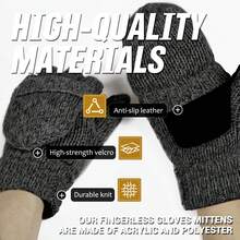 2-In-1 Convertible Fingerless Mittens For Men & Women - Warm, Touchscreen Compatible With 8 Fingers, Elastic Cuffs, High Elasticity & Anti-Skid Leather - Ideal For Winter Outdoor Activities, Daily Use - Grey - View 4
