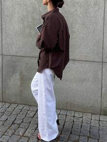 Nowa, stylowa i elegancka koszula w paski z długim rękawem i guzikami z przodu, odpowiednia do biura, na święta, na co dzień i w podróż