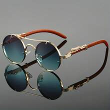 1 Piece Unisex Round Glasses - Metal Frame With Leopard Print Detail Hinges,  Gradient PC Lenses, Fashionable Sports Design Suitable For Street Photography And Gifts,  Glasses - 漸層粉紅色 - 查看 9