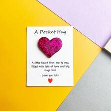 1pc/5pcs/10pcs In Stock Cute Pocket Hug Heart Inspirational Cards, Love Gift, Heart Cards, Motivational Blessing, Glitter Heart Holiday Gift - Multicolor - View 4