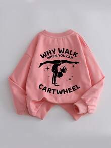 青少年女孩可爱阳光女孩舞蹈瑜伽口号印花套头衫圆领运动衫新款秋冬