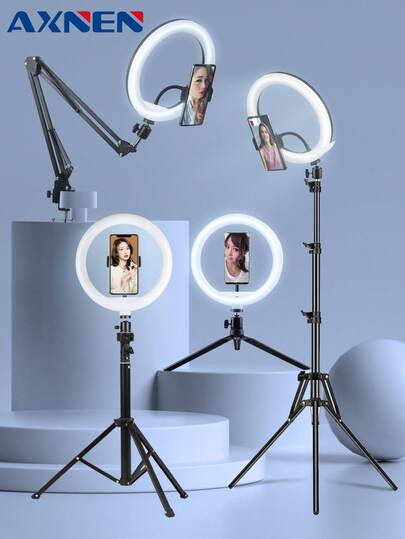 AXNEN 10-Inch LED Ring Dimmable Fill Light, Comes With A Tripod And Adjustable Phone Holder, Suitable For Various Scenarios Such As Live Streaming, Photography, And Video Recording.