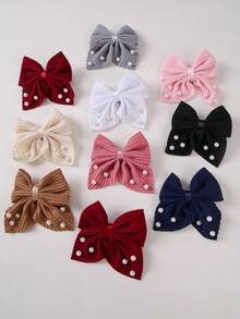 10pcs Girls Multicolor Knitted Fabric Pearl Bowknot Hair Clips, Cute Versatile Barrettes, Simple Non-Damaging Hair Accessories, Suitable For Daily Use - Multicolor - View 5
