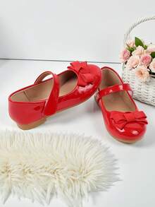 Girls Red Flat Doll Shoes, Autumn - Red - View 4