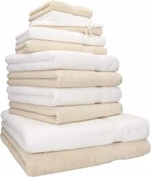 Betz Premium Towel Set 12 Pieces - 100% Cotton - Oeko-Tex Certified - High Grammage - Shower Towels, Hand Towels, Guest Towels & Wash Mitts Colour Graphite/Berry - White / Sand - View 12