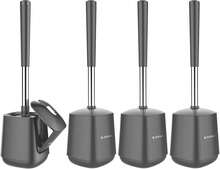 Toilet Brush And Holder 2 Pack, Self Closing Lid Toilet Bowl Brushes Holder And Extra Long Handle Ventilated Toilet Brush Set For Bathroom Cleaning, Nylon Bristles, White & Grey - 灰色的 - 查看 8