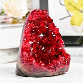1 pieza Racimo de cristal de cuarzo de color vino CRYSTALHOLA - Tono rojo profundo a burdeos, formación mineral natural con racimos de cristal facetados, para hacer joyas, decoración del hogar/oficina, espécimen mineral de coleccionista - Regalo de lujo para joyería