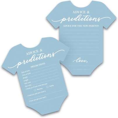 50pcs Baby Shower Blessing & Prediction Cards - Suitable For 50 Guests - Blue Double-Sided Blessing + Prediction Cards - Minimalist Baby Boy Shower Decor And Game - (50pcs/Set)