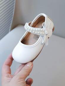 1 pereche pantofi de prințesă pentru fete, 2025, noi, talpă moale antiderapantă, roz, primăvară/toamnă, cu fundă, din piele