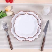 10/20/40/50 chiếc, Đĩa giấy dùng một lần đựng salad tráng bạc trắng, Đĩa ăn tối viền sò điệp 7 inch và 9 inch, Trang trí tiệc cưới sự kiện phục vụ ăn uống viền sò điệp kim loại - trắng - Xem 2