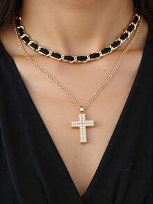 1 Women's Bohemian Style Interwoven Chain Necklace With Gold Diamond Cross Starfish Pendant, Butterfly Pendant - Gold-Plated Stacking Chain, Exquisite Everyday And Formal Jewelry, Bohemian Inspired Statement Piece, New Women's Necklace, Elegant Cross Necklace, Versatile Neckpiece Interwoven Design Suitable For Various Occasions Throughout The Year, - Style/Random - View 1