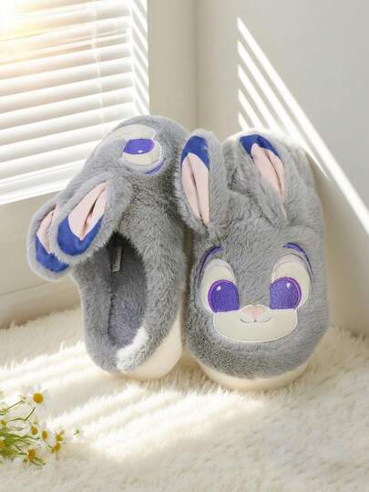 Disney Nick & Judy 情侣拖鞋，女士毛绒家居拖鞋，带 3D 立体耳朵和印花图案，舒适记忆棉室内/室外拖鞋，冬季必备