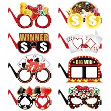 1 套赌场主题派对装饰、横幅扑克牌背景道具、带丝带和别针的 DIY 套件