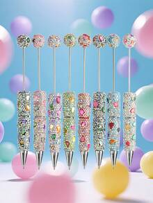 1/3/5/10pcs Multi-Color Luxury Full Crystal Ballpoint Pen With Smooth Black Ink, Creative DIY Jewelry Pen For School, Office, Study, Gift - Bead Pen - View 12