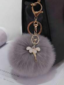 1pc Cute Pom Pom Keychain Pendant Ballet Dance Alloy Plush Charm Angel Girl Pom Pom Keychain - Multicolor - View 11