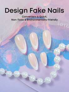 24pcs Medium Almond Shaped White Edged Press-On Nails, Minimalist Style, Elegant & Fashionable, Glossy Finish, Full Coverage, Suitable For Women & Girls For Daily Wear And Workplace, Nail Art Accessories OD45 - 多色 5 - 查看 3
